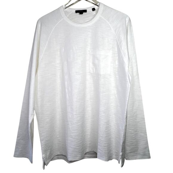 Vince 100% Cotton Long Sleeve Pocket Crew T-Shirt Optic White Men's LARGE - Picture 2 of 8